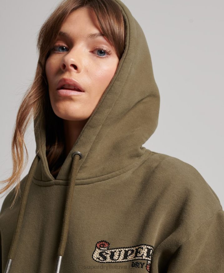 Superdry Tattoo Hoodie Sweat Dress Green Women