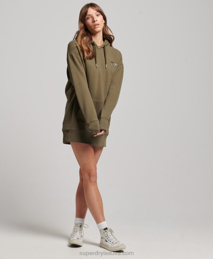 Superdry Tattoo Hoodie Sweat Dress Green Women