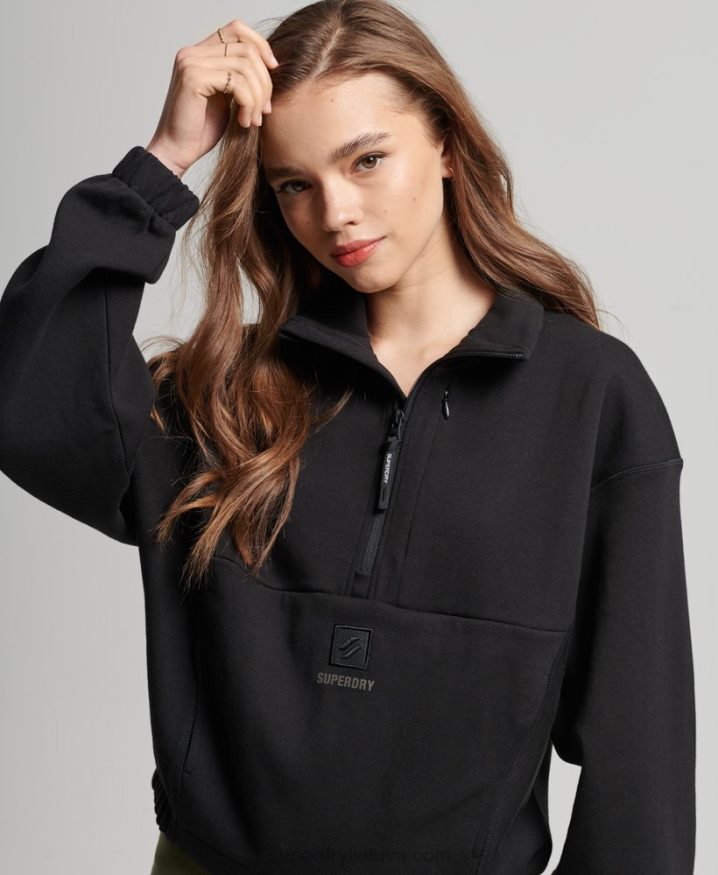 Superdry Tech Batwing Half Zip Sweatshirt Black Women