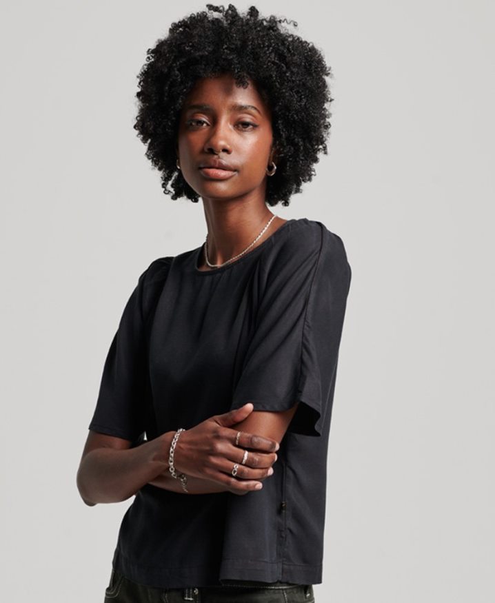 Superdry Tencel Woven T-Shirt Black Women