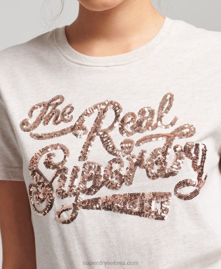 Superdry The Real Sequin Entry T-Shirt Beige Women