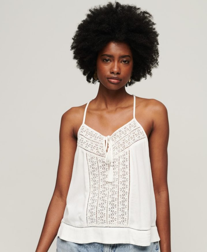 Superdry Tie Neck Cami Top White Women