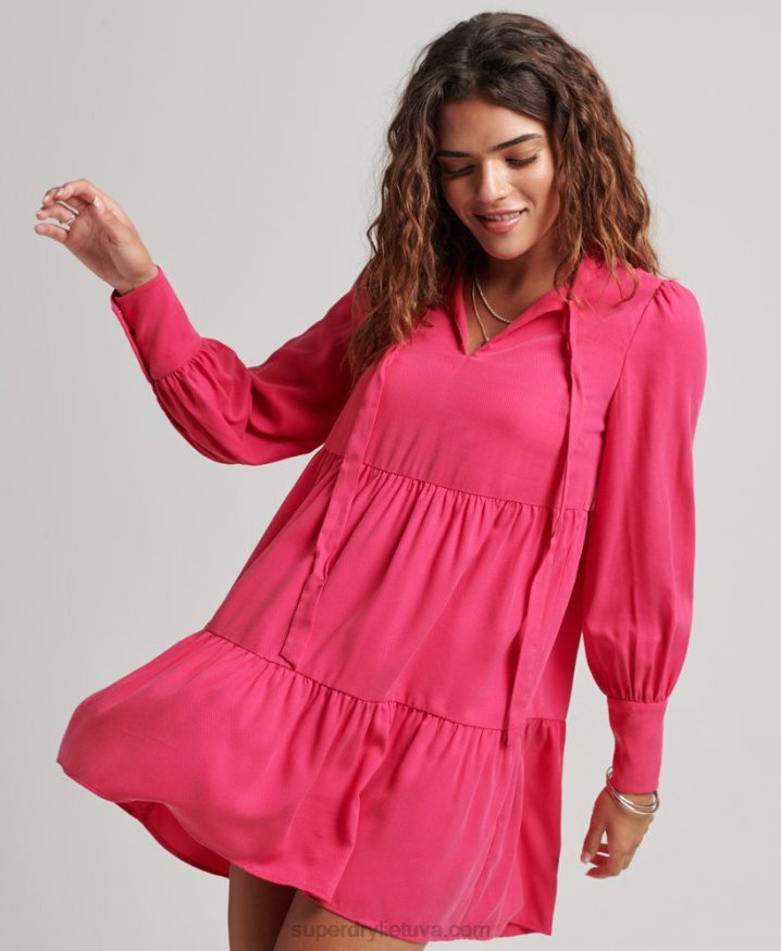 Superdry Tiered Mini Dress Pink Women