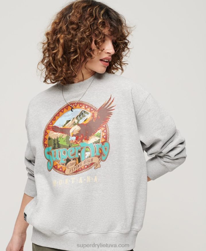 Superdry Travel Souvenir Graphic Crew Sweatshirt Light Grey Women