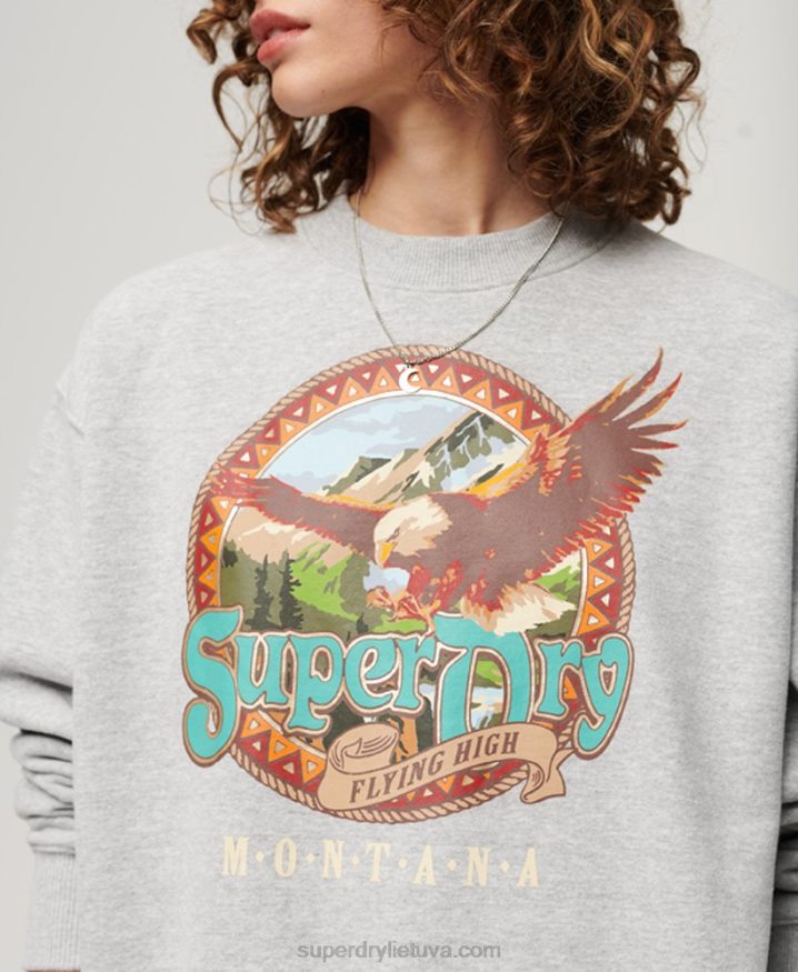 Superdry Travel Souvenir Graphic Crew Sweatshirt Light Grey Women