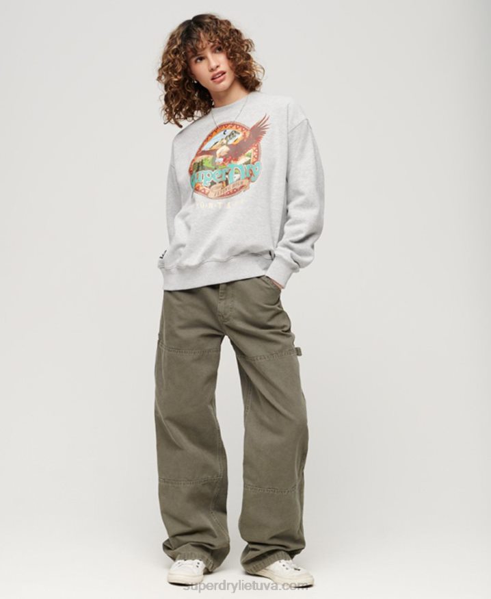 Superdry Travel Souvenir Graphic Crew Sweatshirt Light Grey Women