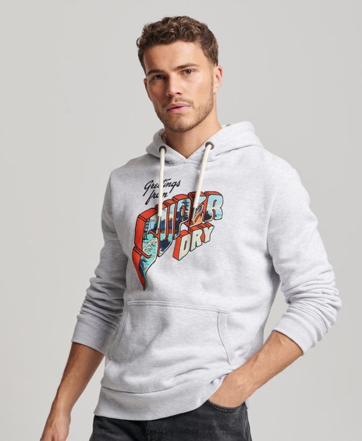 Superdry Travel Sticker Hoodie Light Grey Men