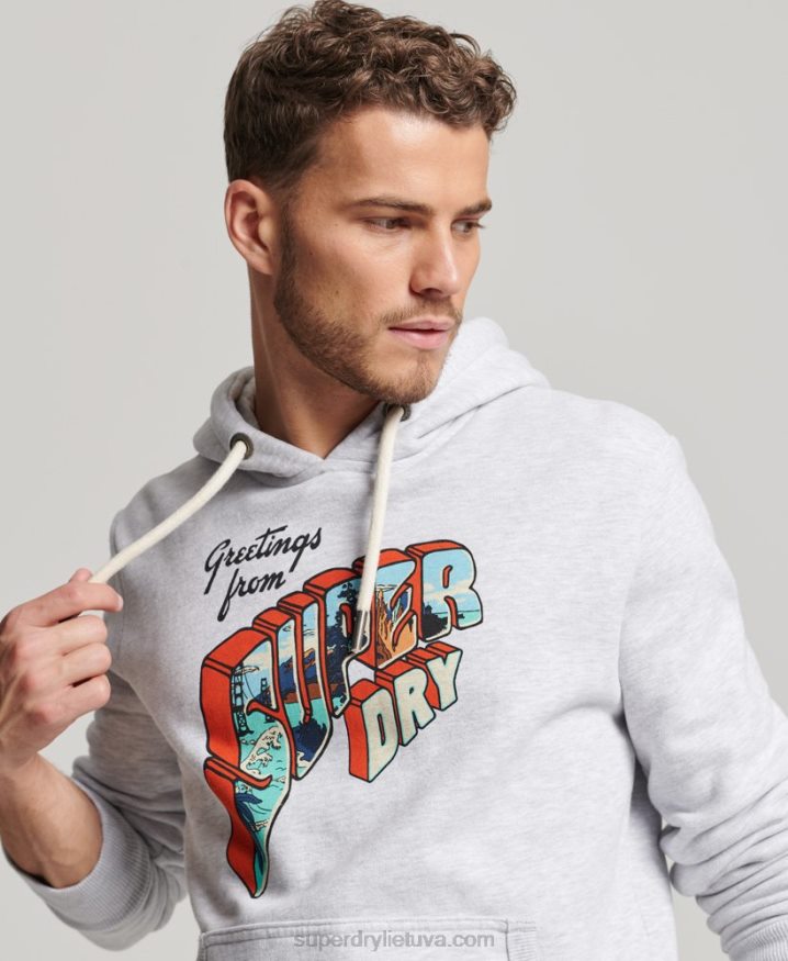 Superdry Travel Sticker Hoodie Light Grey Men