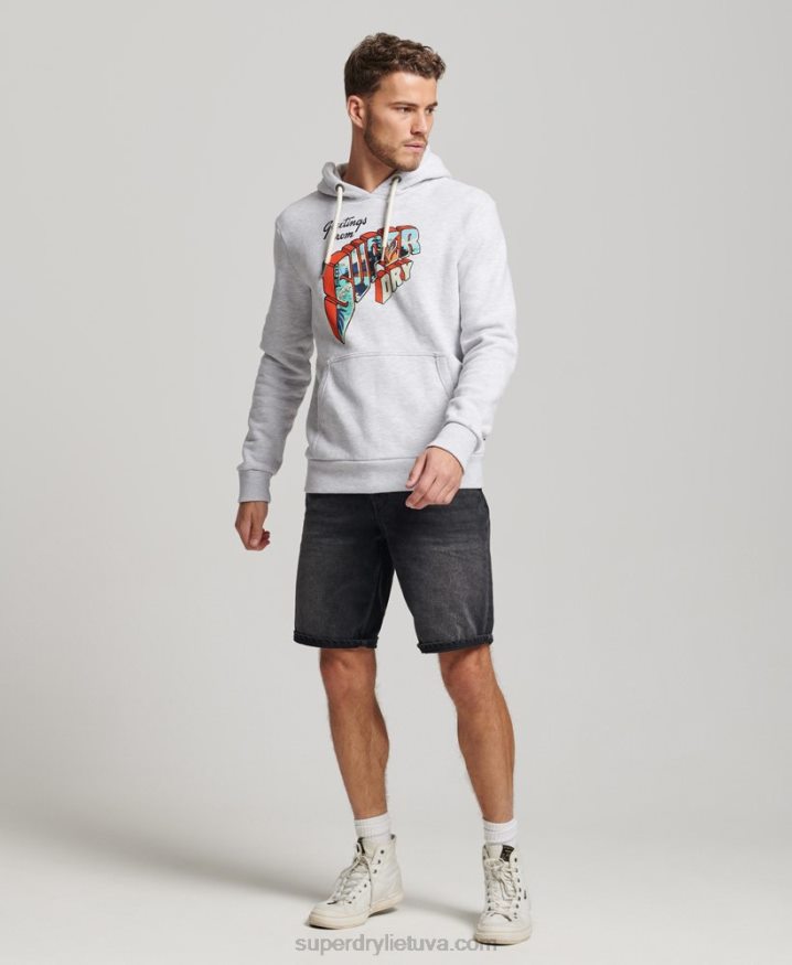 Superdry Travel Sticker Hoodie Light Grey Men