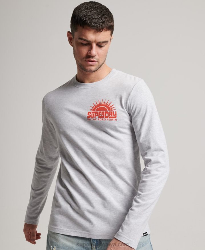 Superdry Travel Sticker Long Sleeve Top Light Grey Men