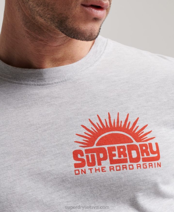 Superdry Travel Sticker Long Sleeve Top Light Grey Men