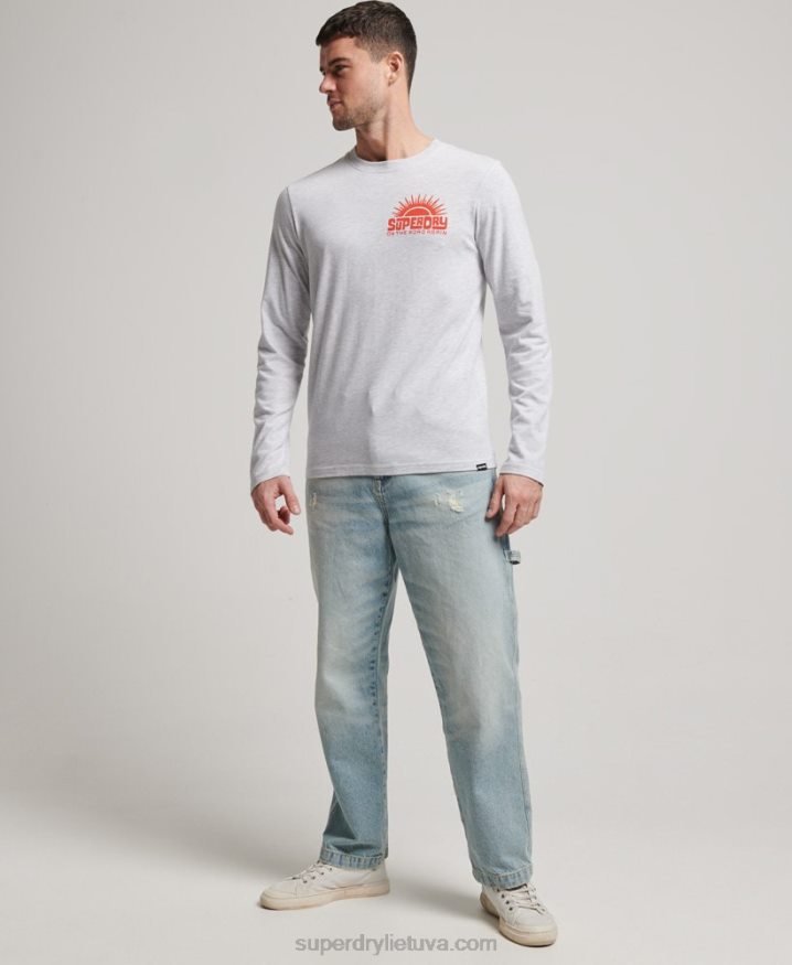 Superdry Travel Sticker Long Sleeve Top Light Grey Men