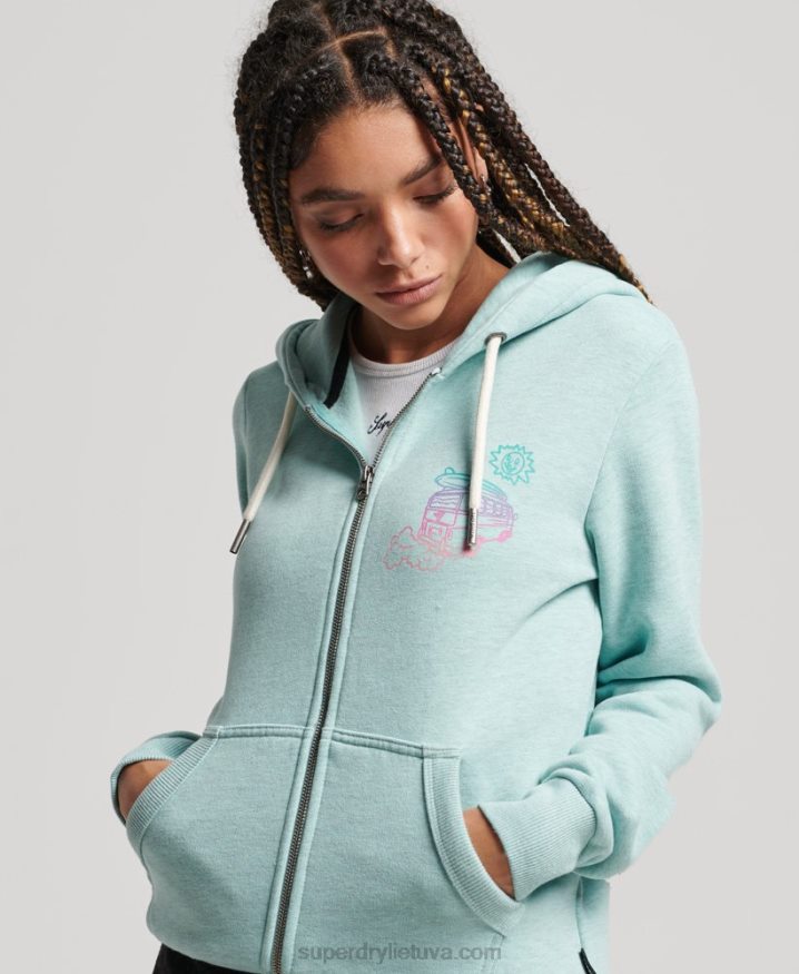 Superdry Travel Sticker Zip Hoodie Light Blue Women