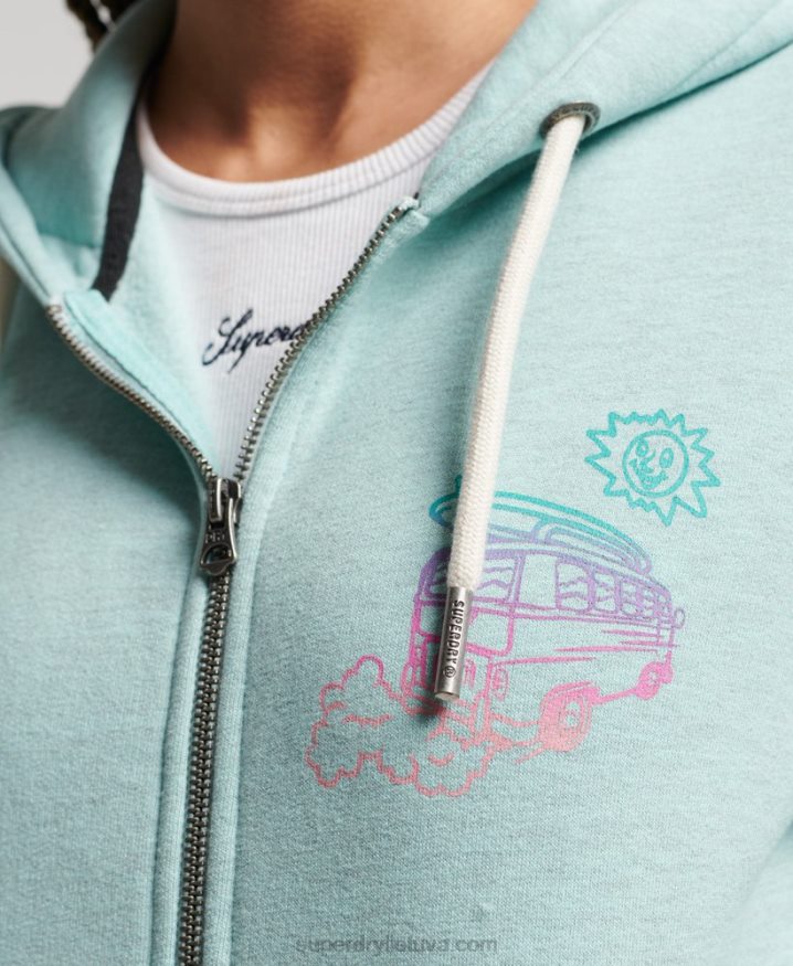 Superdry Travel Sticker Zip Hoodie Light Blue Women