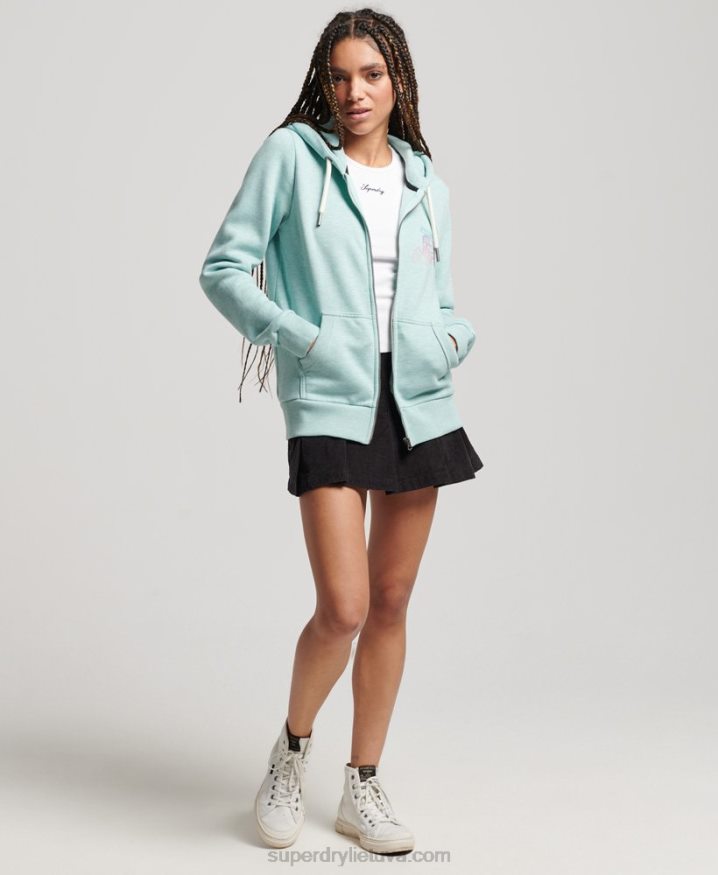 Superdry Travel Sticker Zip Hoodie Light Blue Women