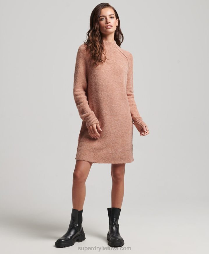 Superdry Turtleneck Dress Beige Women