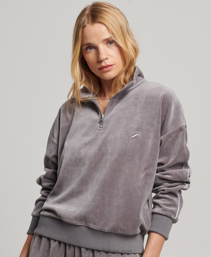 Superdry Velour Henley Sweatshirt Grey Women