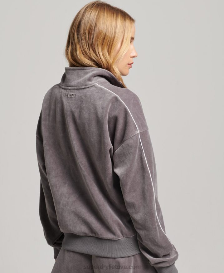 Superdry Velour Henley Sweatshirt Grey Women