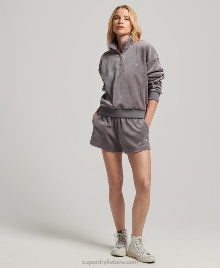 Superdry Velour Henley Sweatshirt Grey Women