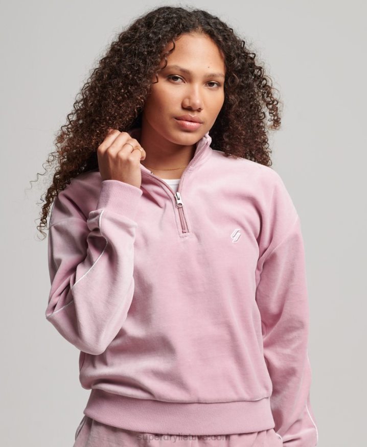 Superdry Velour Henley Sweatshirt Pink Women