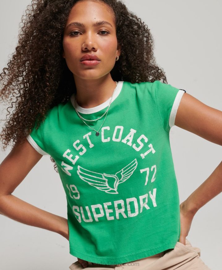 Superdry Vintage Athletic Ringer T-Shirt Green Women