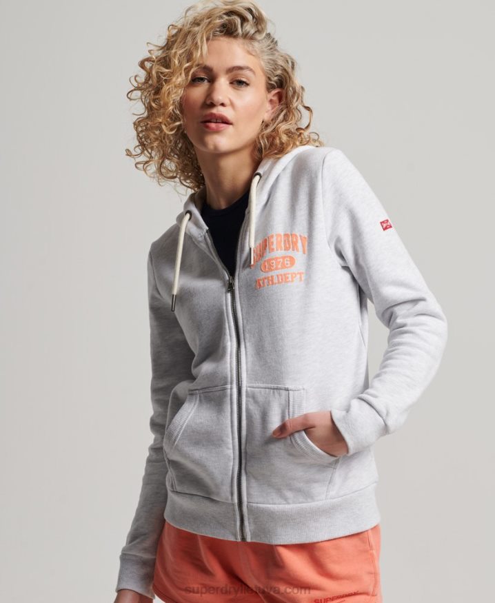 Superdry Vintage Athletic Zip Hoodie Light Grey Women