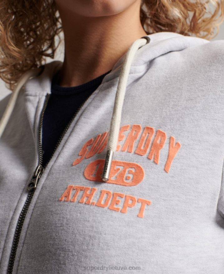 Superdry Vintage Athletic Zip Hoodie Light Grey Women