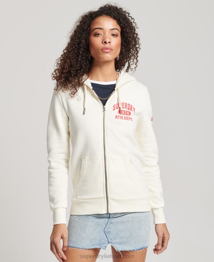 Superdry Vintage Athletic Zip Hoodie White Women