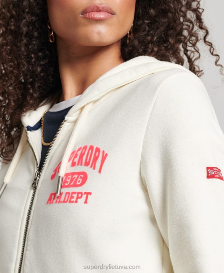 Superdry Vintage Athletic Zip Hoodie White Women