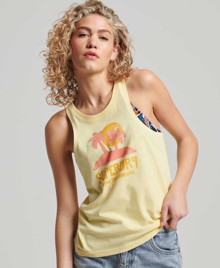 Superdry Vintage Cali Cutout Vest Top Yellow Women