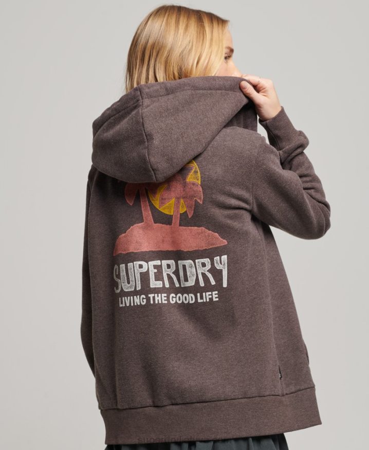 Superdry Vintage Cali Cutout Zip Hoodie Brown Women