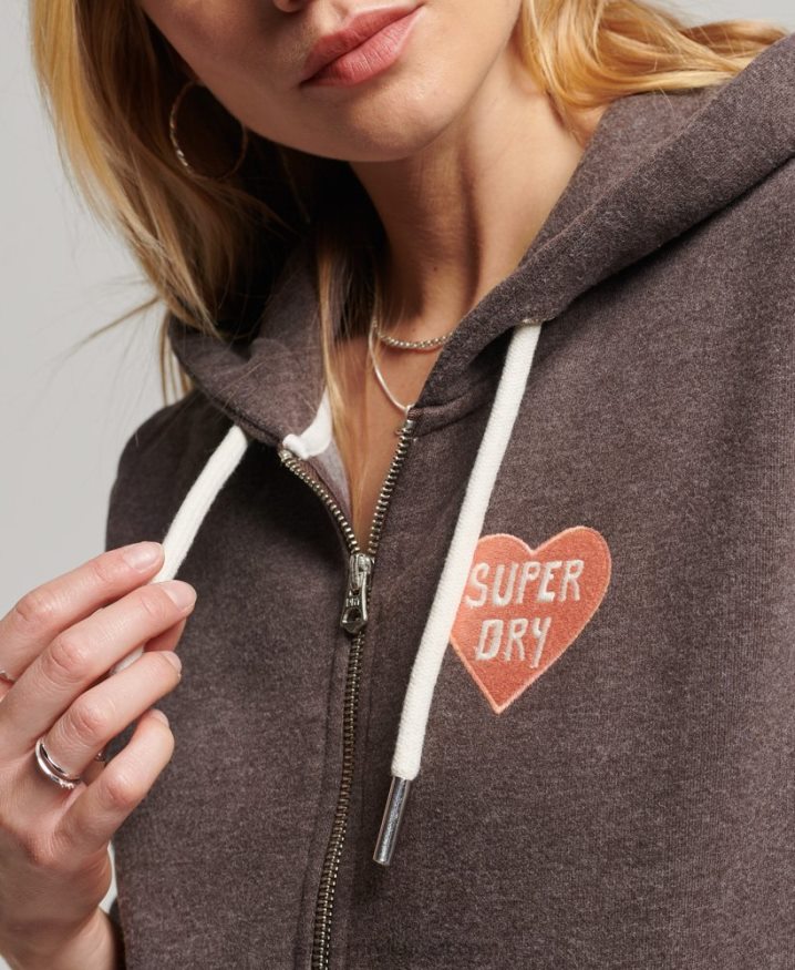 Superdry Vintage Cali Cutout Zip Hoodie Brown Women