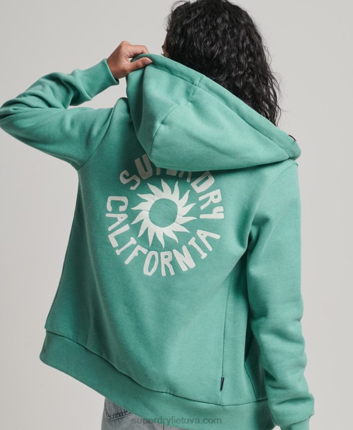 Superdry Vintage Cali Cutout Zip Hoodie Green Women