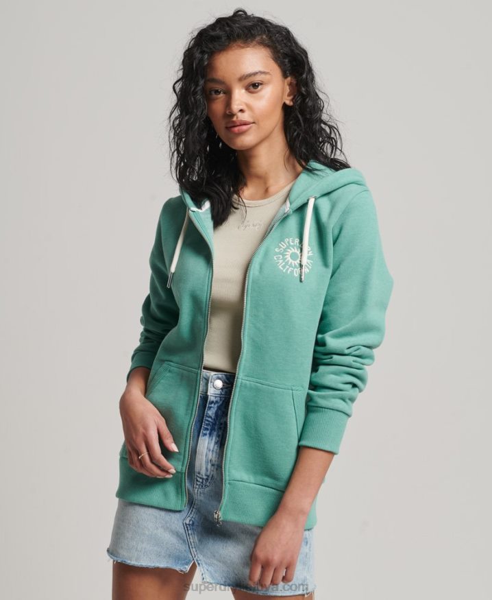 Superdry Vintage Cali Cutout Zip Hoodie Green Women