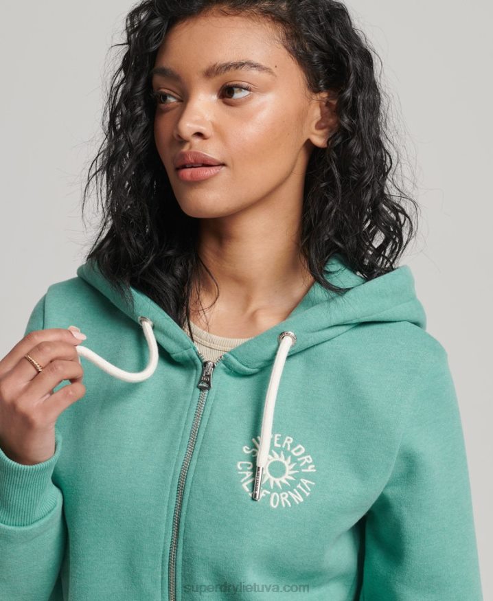 Superdry Vintage Cali Cutout Zip Hoodie Green Women