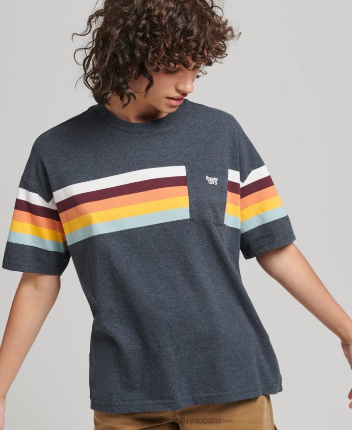 Superdry Vintage Cali Stripe Boxy T-Shirt Navy Women