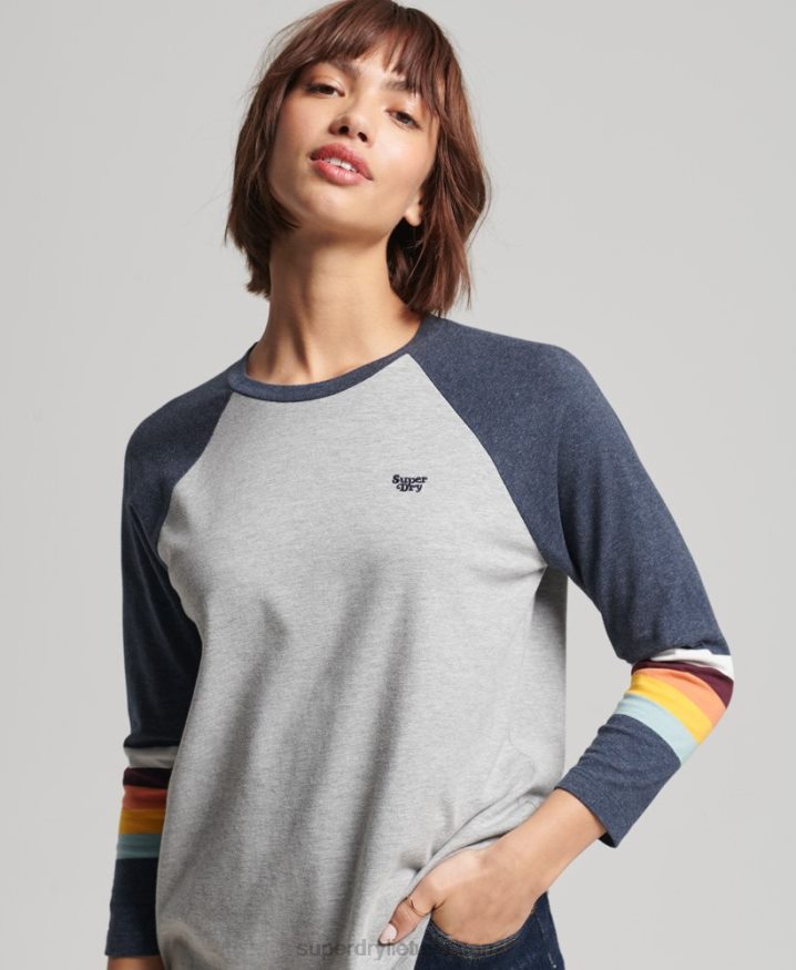 Superdry Vintage Cali Stripe Raglan Top Light Grey Women