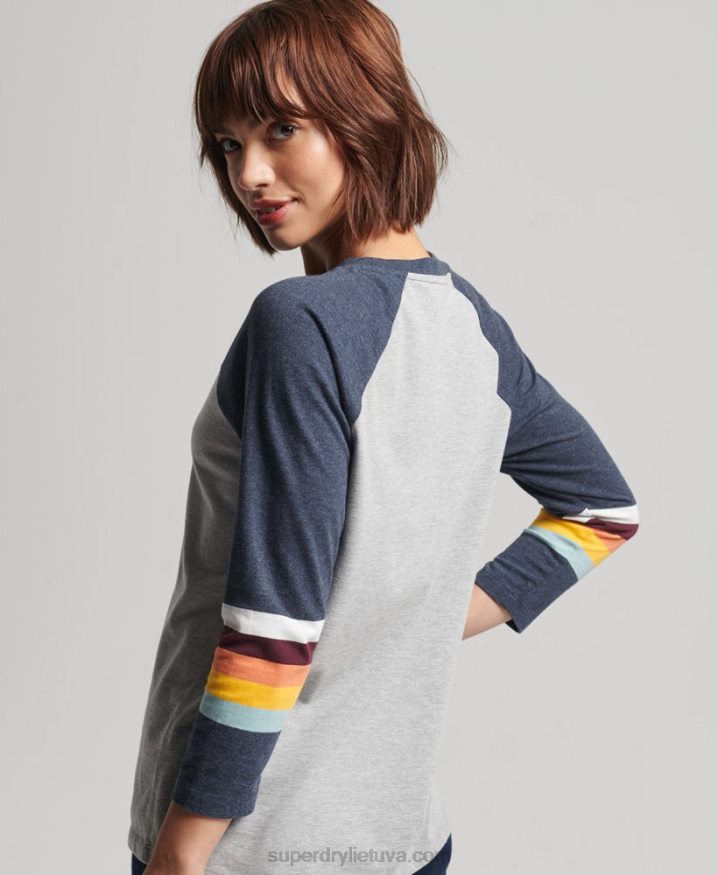 Superdry Vintage Cali Stripe Raglan Top Light Grey Women