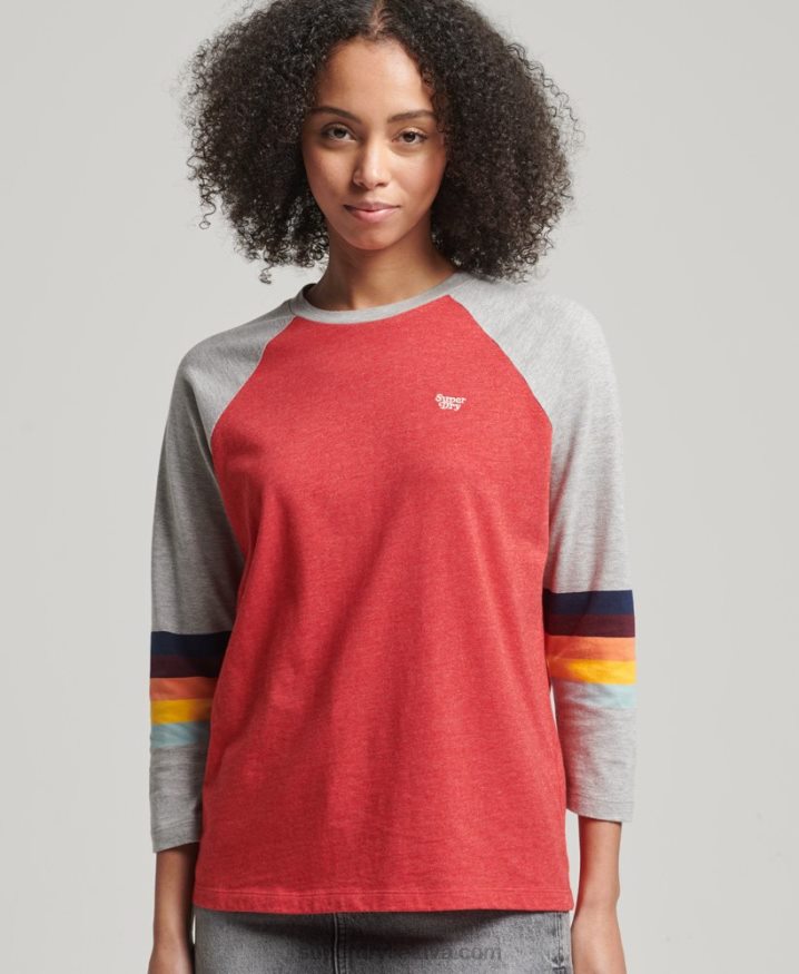 Superdry Vintage Cali Stripe Raglan Top Red Women