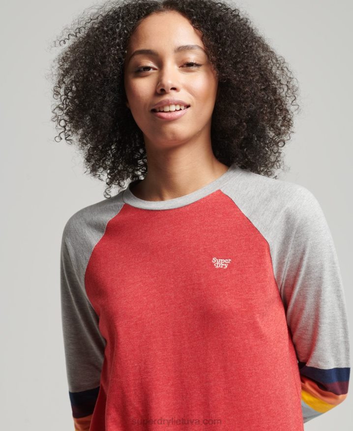 Superdry Vintage Cali Stripe Raglan Top Red Women