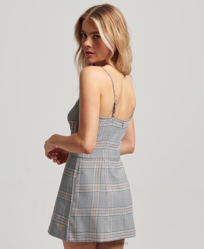 Superdry Vintage Check Cami Mini Dress Grey Women