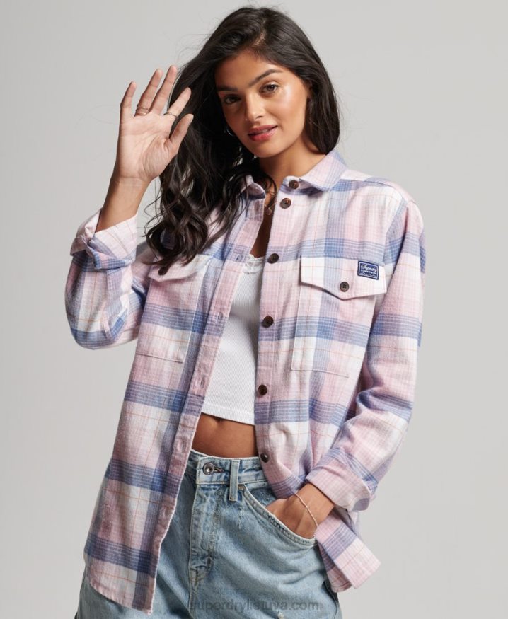 Superdry Vintage Check Overshirt Pink Women