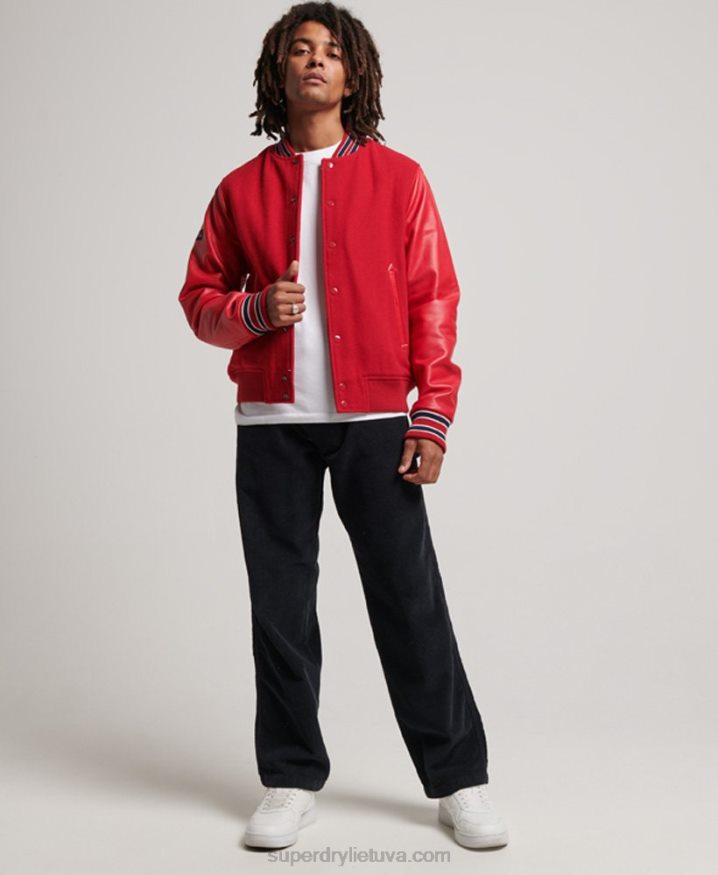 Superdry Vintage College Varsity Bomber Jacket Red Men