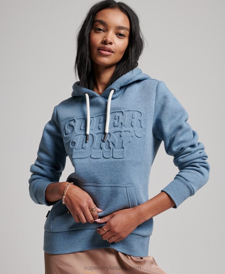 Superdry Vintage Cooper Embossed Hoodie Light Blue Women