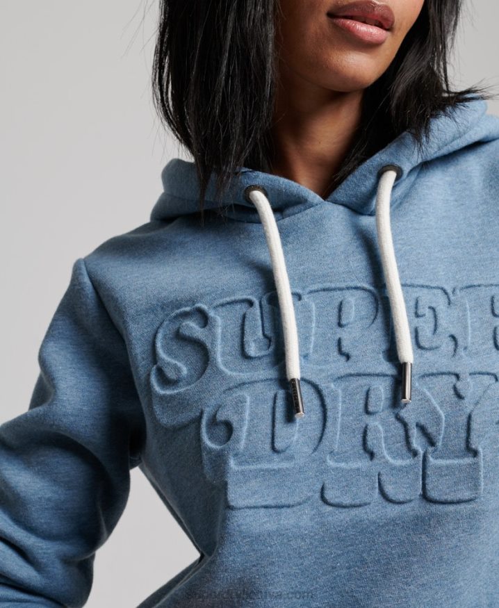 Superdry Vintage Cooper Embossed Hoodie Light Blue Women