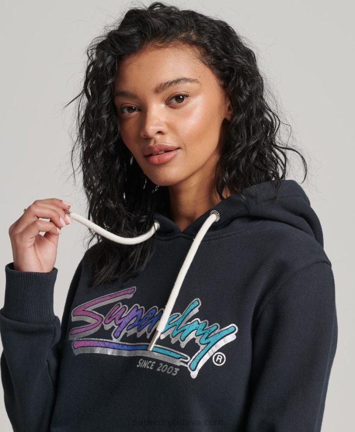 Superdry Vintage Downtown Script Hoodie Dark Grey Women