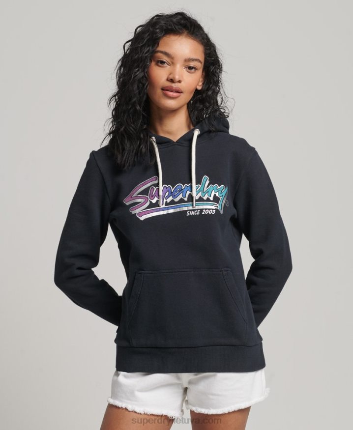 Superdry Vintage Downtown Script Hoodie Dark Grey Women