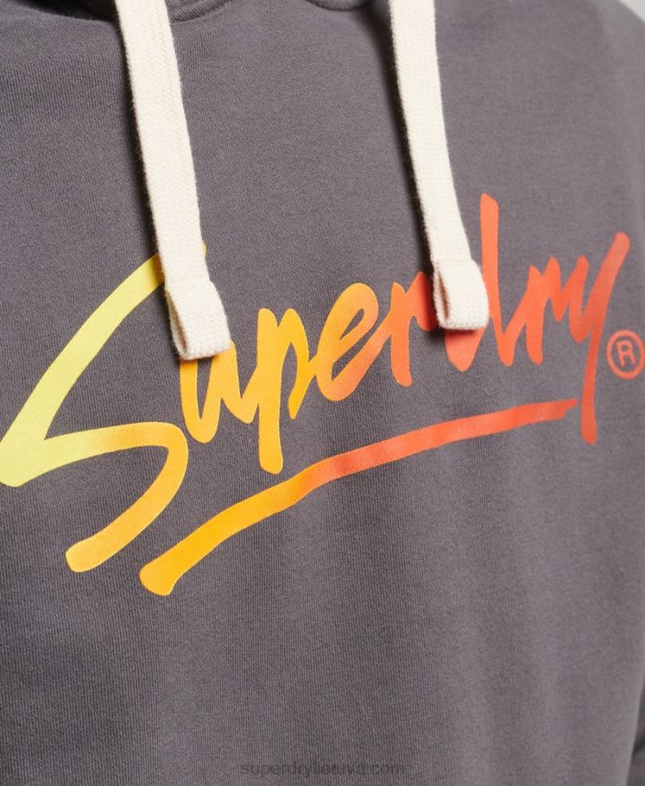 Superdry Vintage Downtown Script Unbrushed Hoodie Dark Grey Men