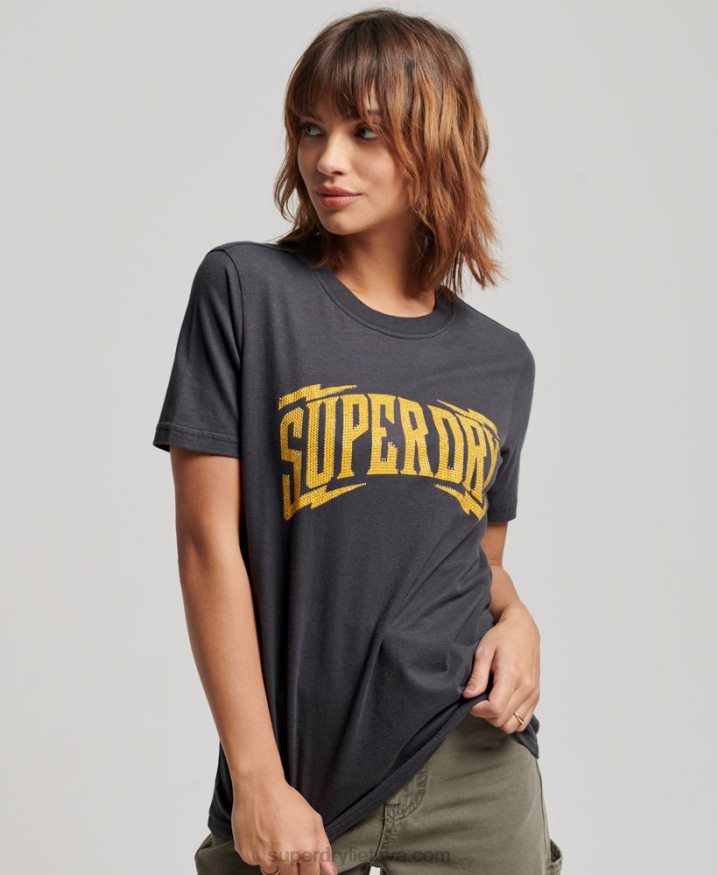 Superdry Vintage Embellished T-Shirt Dark Grey Women