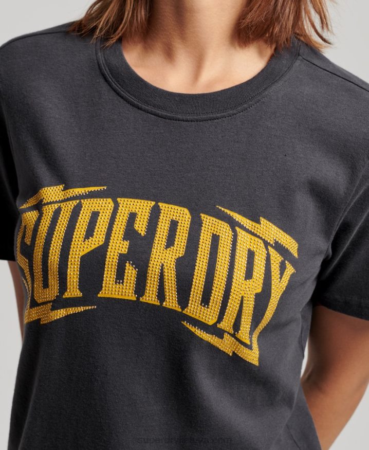 Superdry Vintage Embellished T-Shirt Dark Grey Women